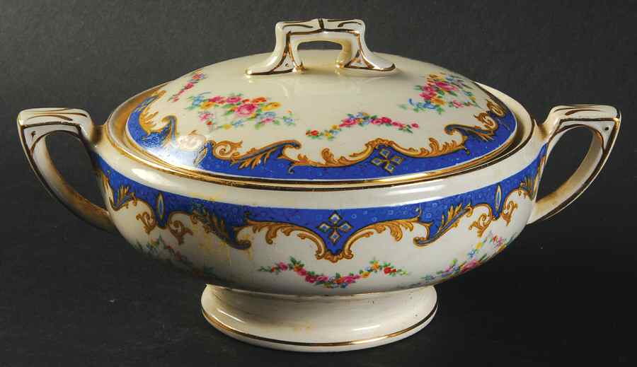 Sevres Blue Sugar Bowl & Lid by Myott Staffordshire-1
