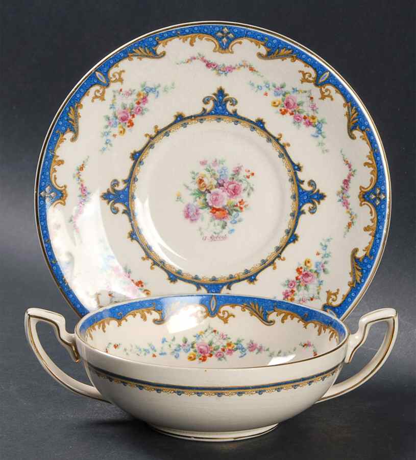 Sevres Blue Flat Cream Soup Bowl & Saucer Set by Myott Staffordshire-1