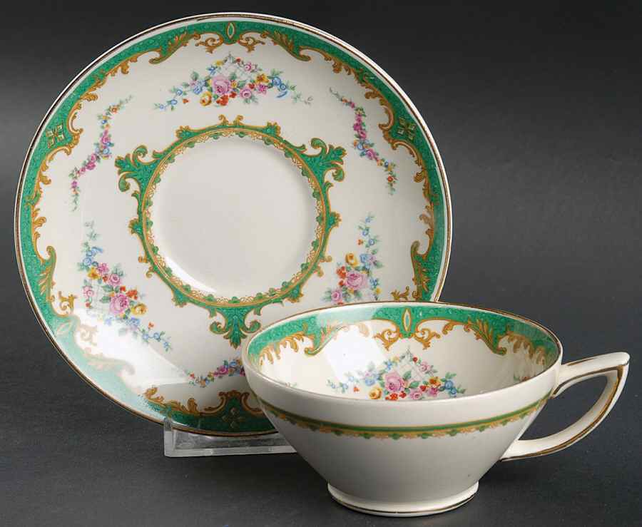 Sevres Green Flat Cup & Saucer Set by Myott Staffordshire-1