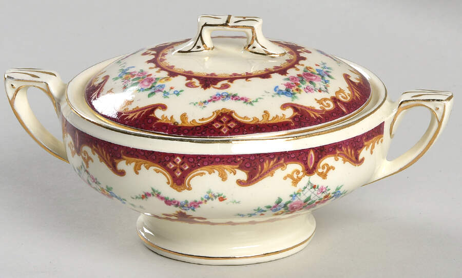 Sevres Red Sugar Bowl & Lid by Myott Staffordshire-1