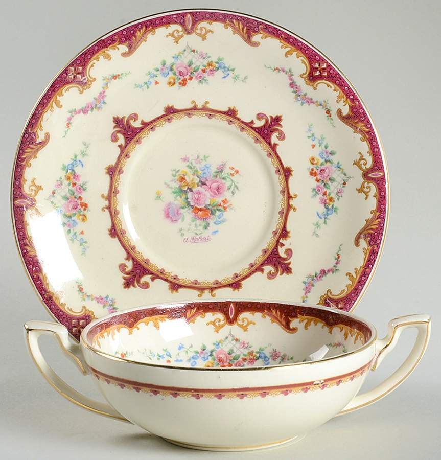 Sevres Red Flat Cream Soup Bowl & Saucer Set by Myott Staffordshire-1