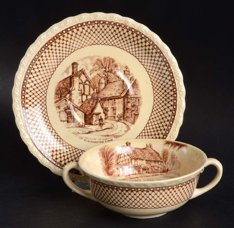 Shakespeare Land Flat Cream Soup Bowl & Saucer Set by Myott Staffordshire-1