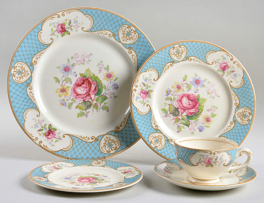 Staffordshire Rose Blue 5 Piece Place Setting by Myott Staffordshire-1