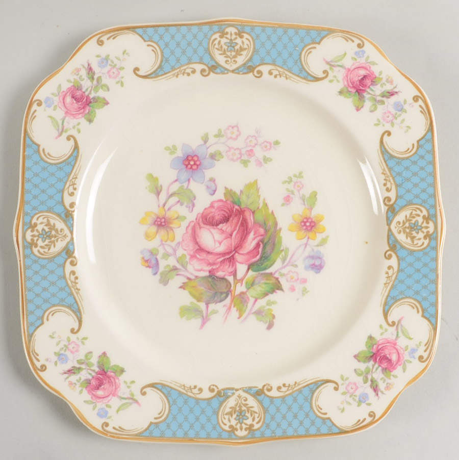 Staffordshire Rose Blue Square Salad Plate by Myott Staffordshire-1