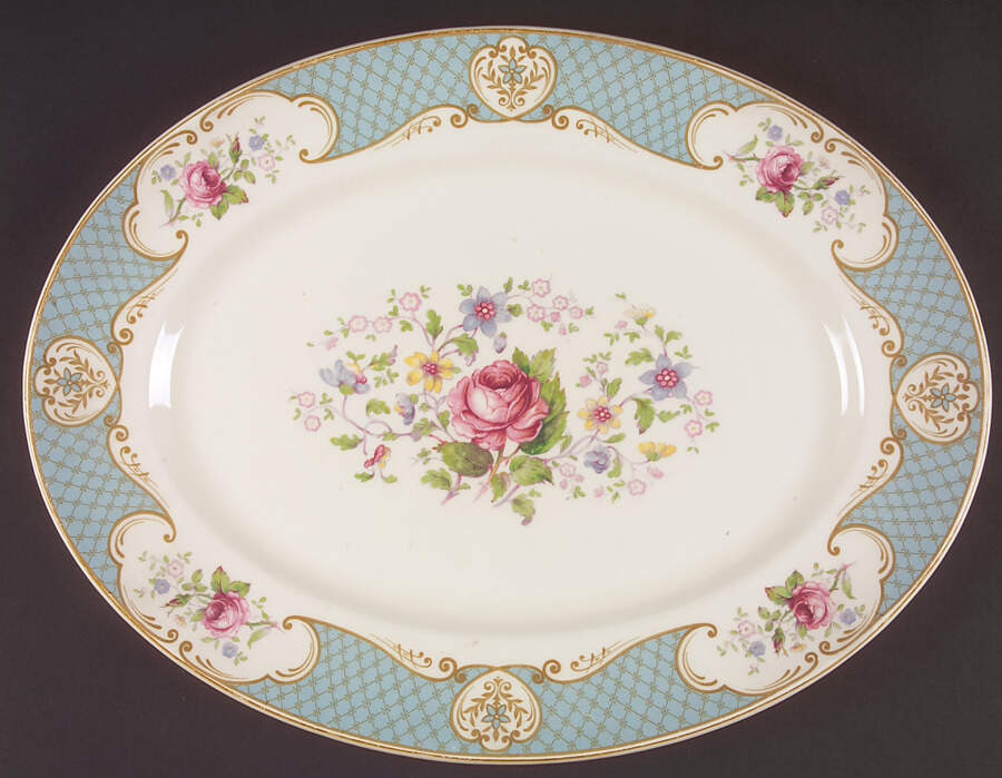 Staffordshire Rose Blue 16" Oval Serving Platter by Myott Staffordshire-1