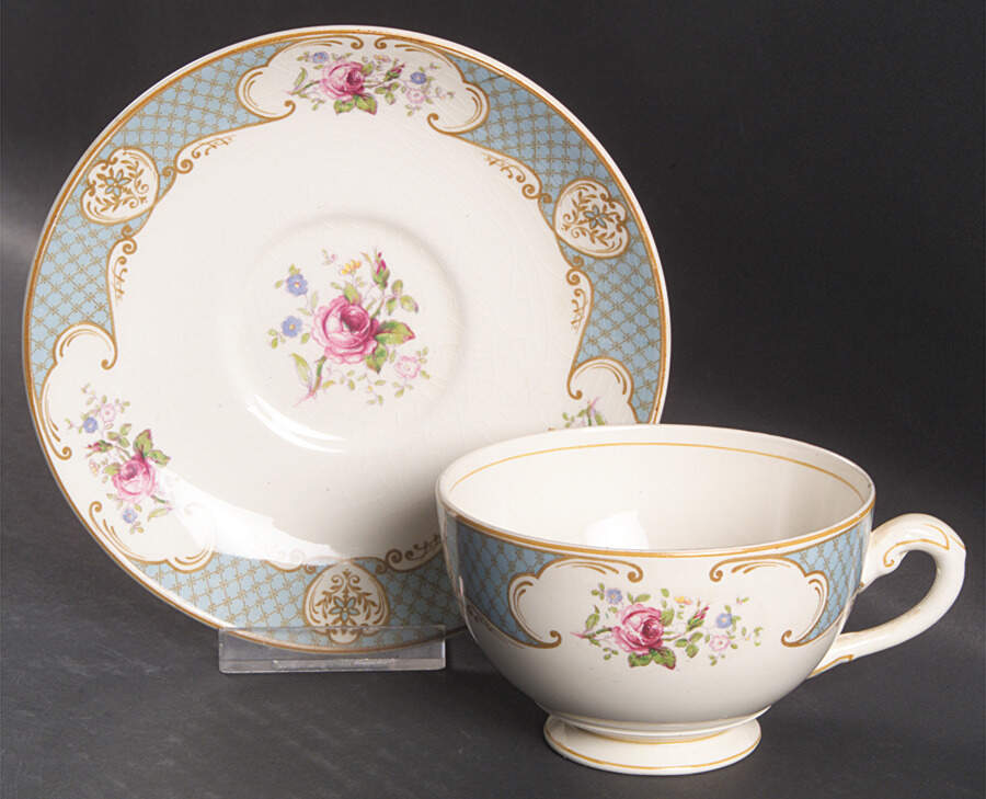 Staffordshire Rose Blue Traditional Footed Cup & Saucer Set by Myott Staffordshire-1