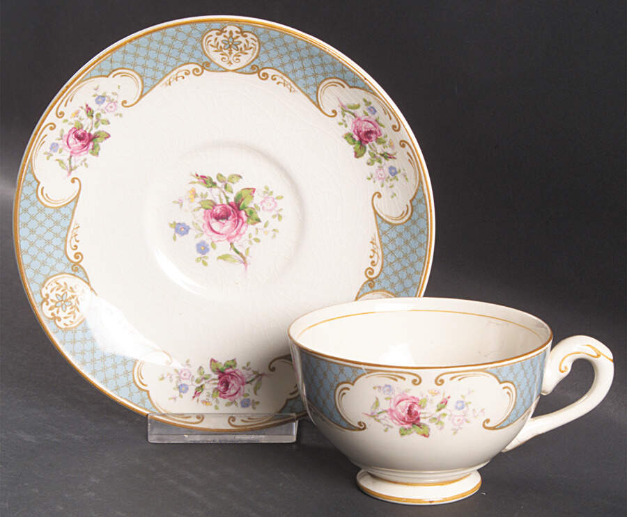 Staffordshire Rose Blue Footed Cup & Saucer Set by Myott Staffordshire-1
