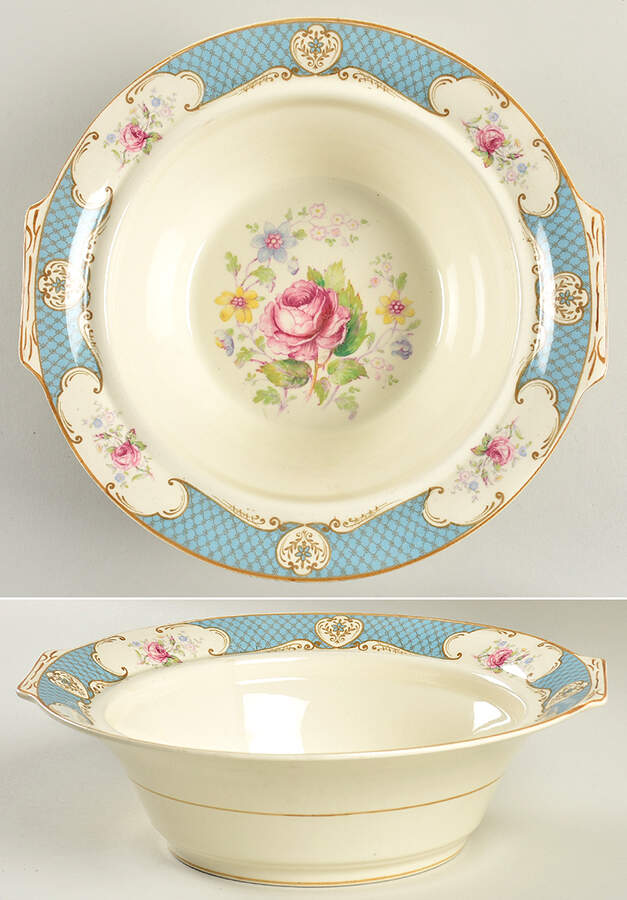 Staffordshire Rose Blue Round Vegetable No Lid by Myott Staffordshire-1