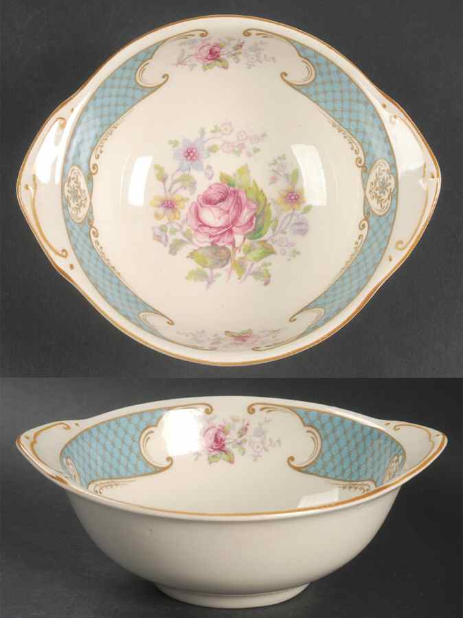 Staffordshire Rose Blue Lugged Cereal Bowl by Myott Staffordshire-1
