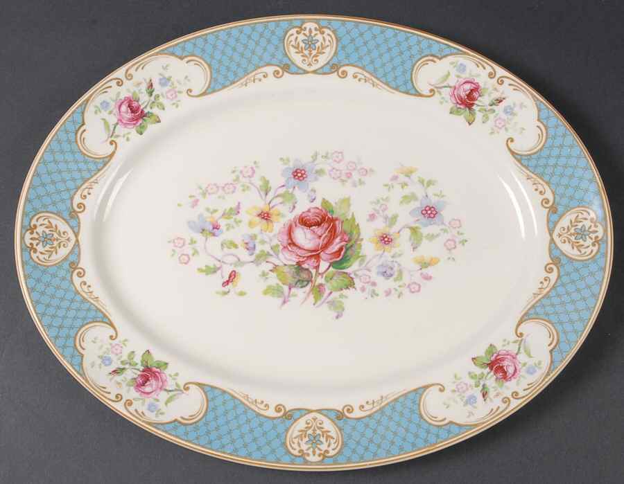 Staffordshire Rose Blue 14" Oval Serving Platter by Myott Staffordshire-1