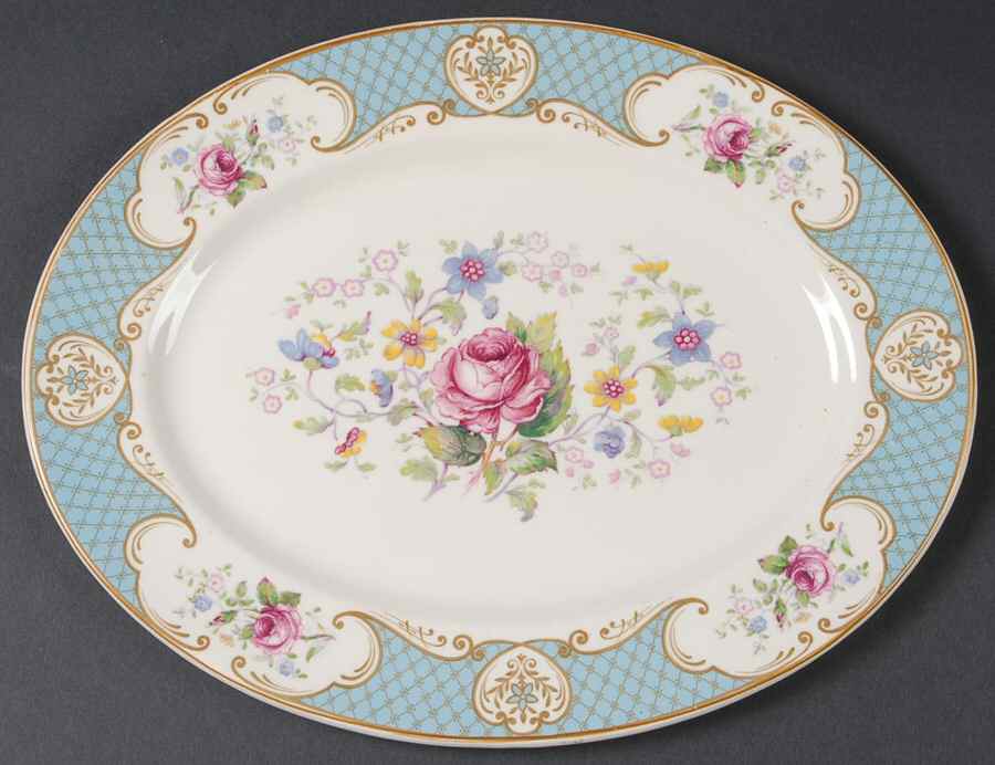 Staffordshire Rose Blue 12" Oval Serving Platter by Myott Staffordshire-1