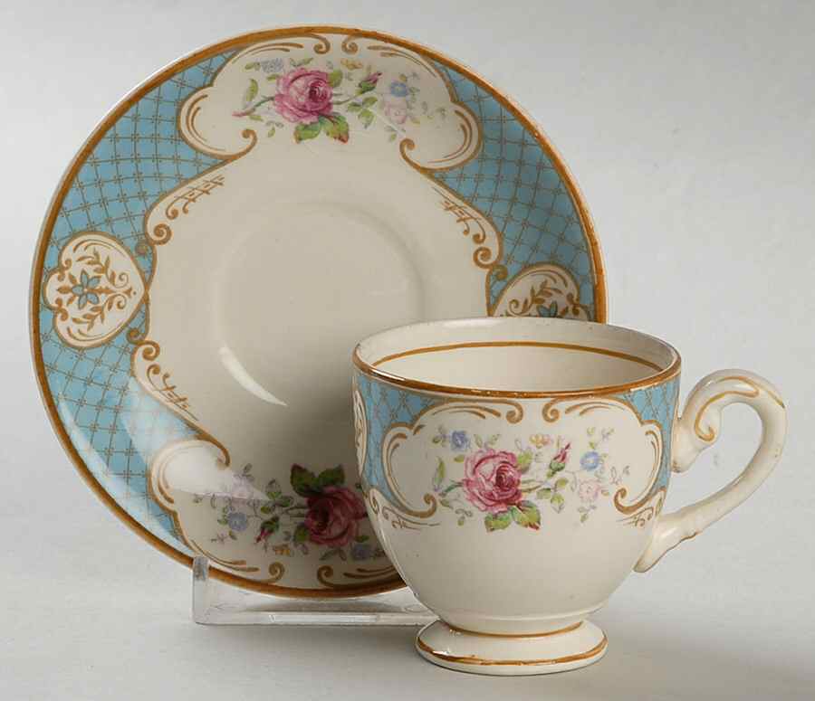 Staffordshire Rose Blue Footed Demitasse Cup & Saucer Set by Myott Staffordshire-1