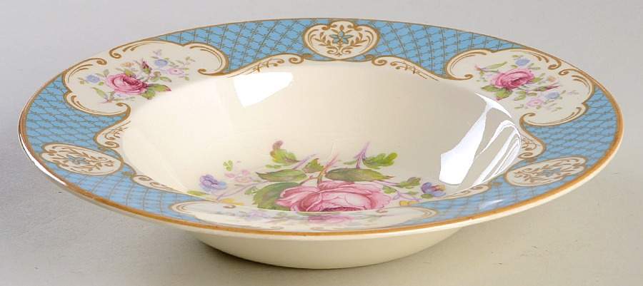 Staffordshire Rose Blue Rim Soup Bowl by Myott Staffordshire-1