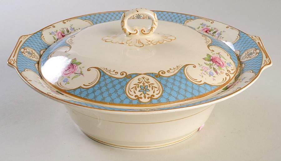 Staffordshire Rose Blue Round Covered Vegetable by Myott Staffordshire-1