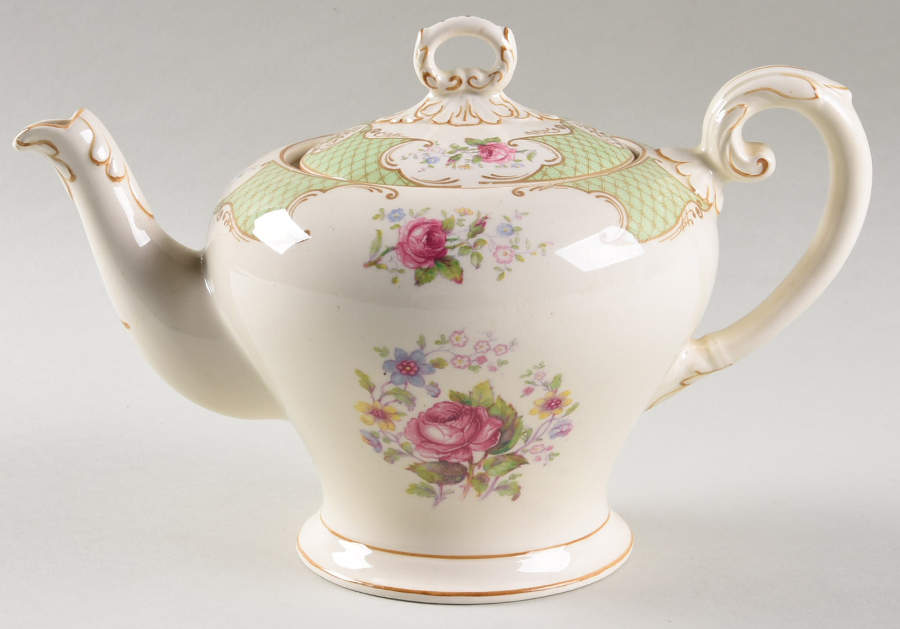 Staffordshire Rose Green Teapot & Lid by Myott Staffordshire-1