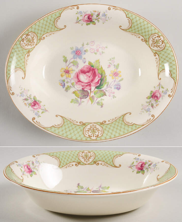 Staffordshire Rose Green 9" Oval Vegetable Bowl by Myott Staffordshire-1