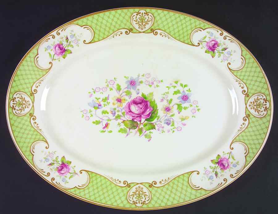 Staffordshire Rose Green 16" Oval Serving Platter by Myott Staffordshire-1