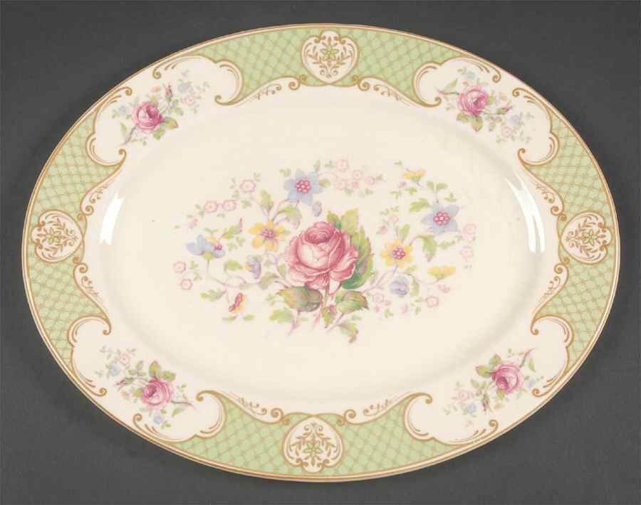 Staffordshire Rose Green 12" Oval Serving Platter by Myott Staffordshire-1