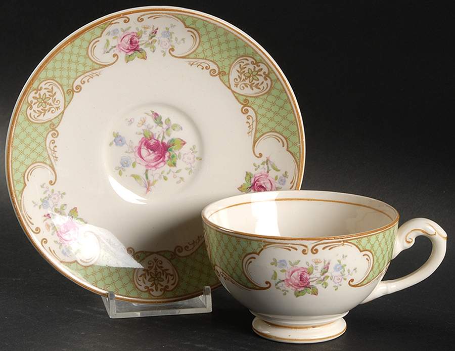 Staffordshire Rose Green Footed Cup & Saucer Set by Myott Staffordshire-1