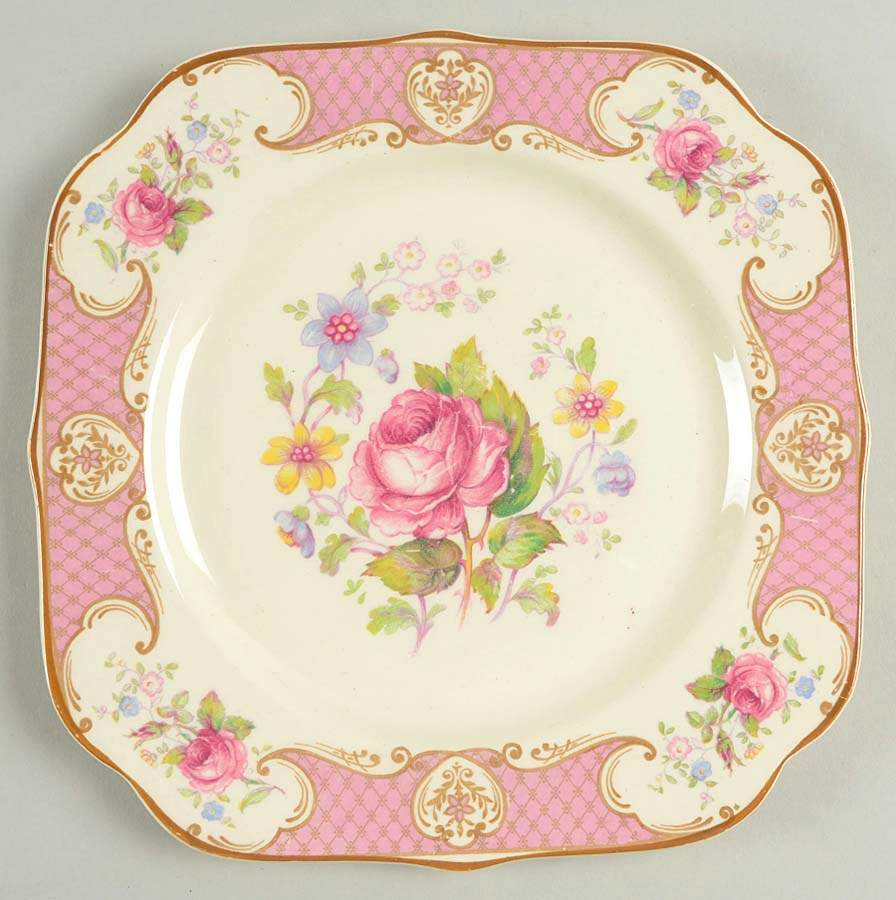 Staffordshire Rose Pink Square Salad Plate by Myott Staffordshire-1