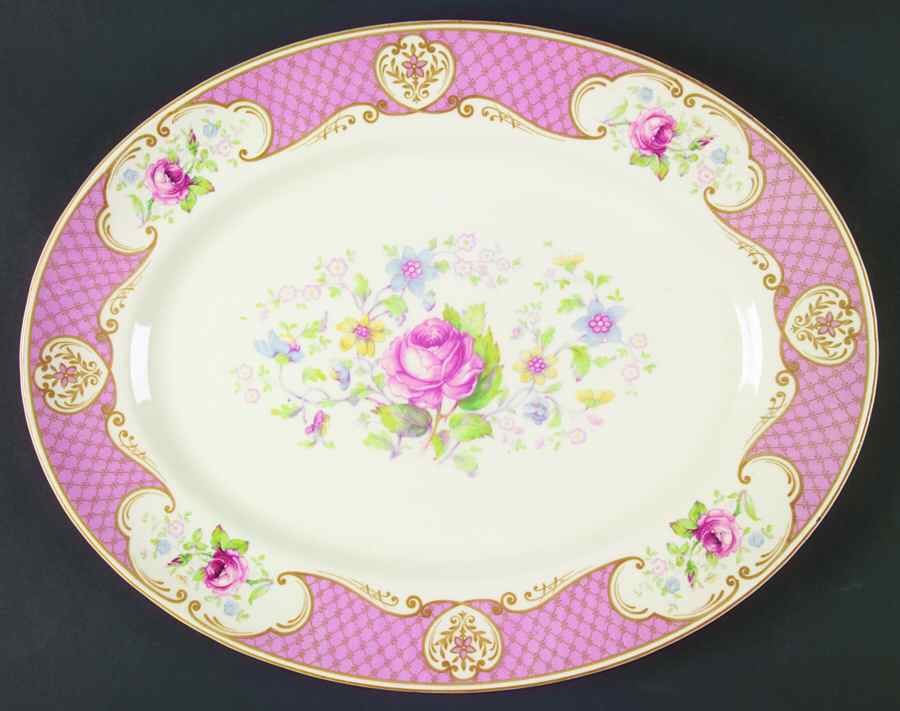 Staffordshire Rose Pink 14" Oval Serving Platter by Myott Staffordshire-1