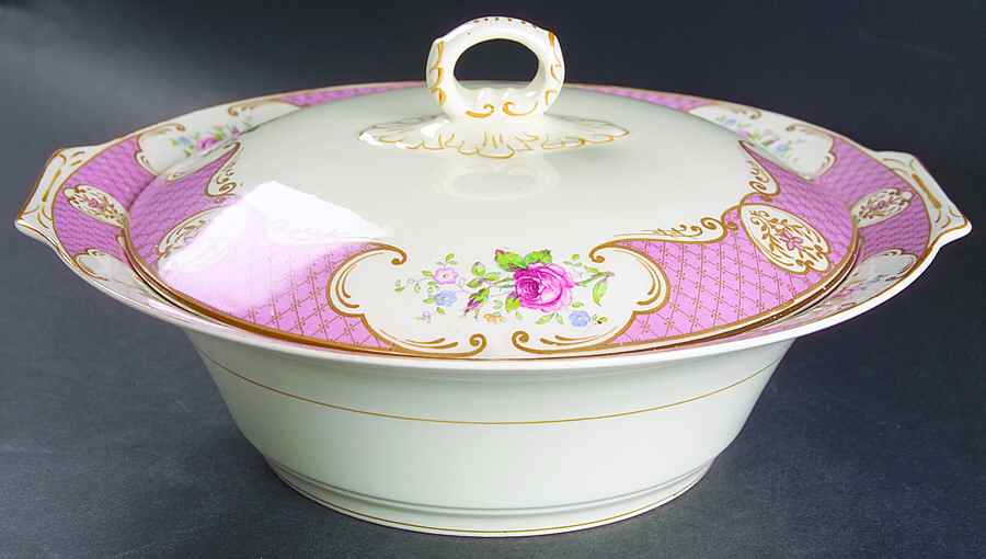 Staffordshire Rose Pink Round Covered Vegetable by Myott Staffordshire-1