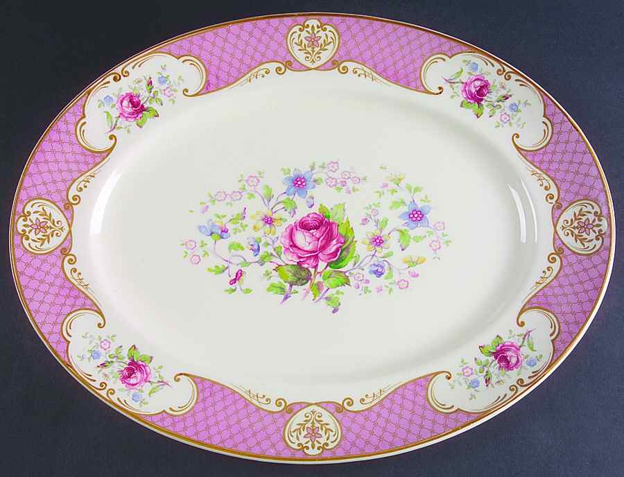 Staffordshire Rose Pink 16" Oval Serving Platter by Myott Staffordshire-1