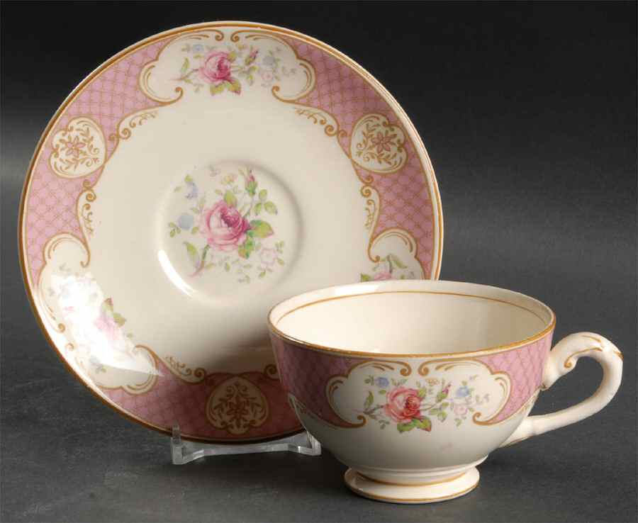 Staffordshire Rose Pink Footed Cup & Saucer Set by Myott Staffordshire-1