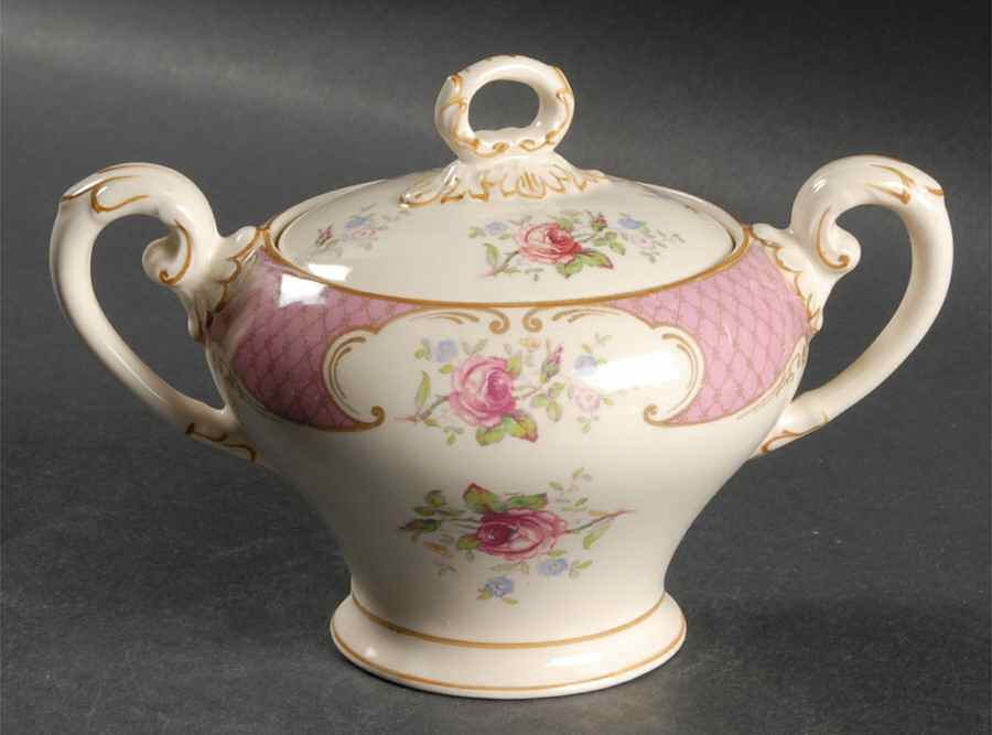 Staffordshire Rose Pink Sugar Bowl & Lid by Myott Staffordshire-1