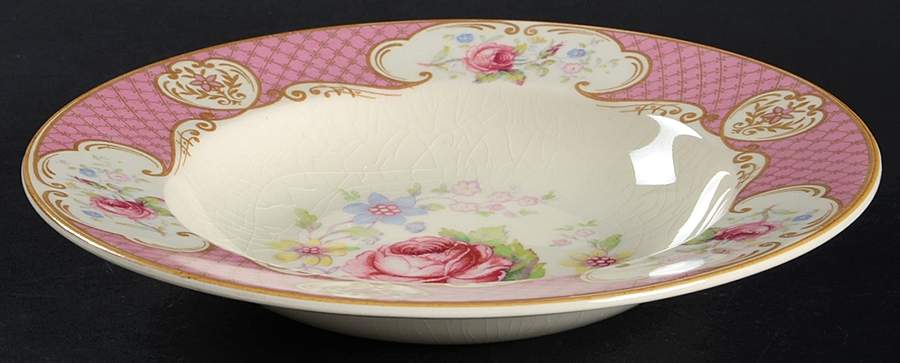 Staffordshire Rose Pink Rim Soup Bowl by Myott Staffordshire-1
