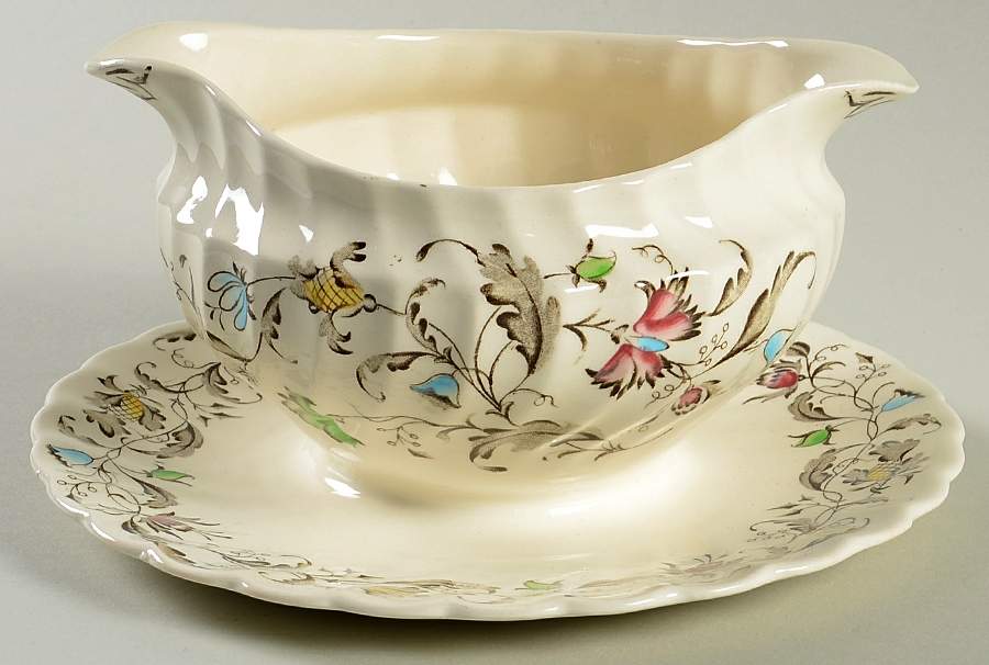 Vanity Fair Multicolor Gravy Boat with Attached Underplate by Myott Staffordshire-1