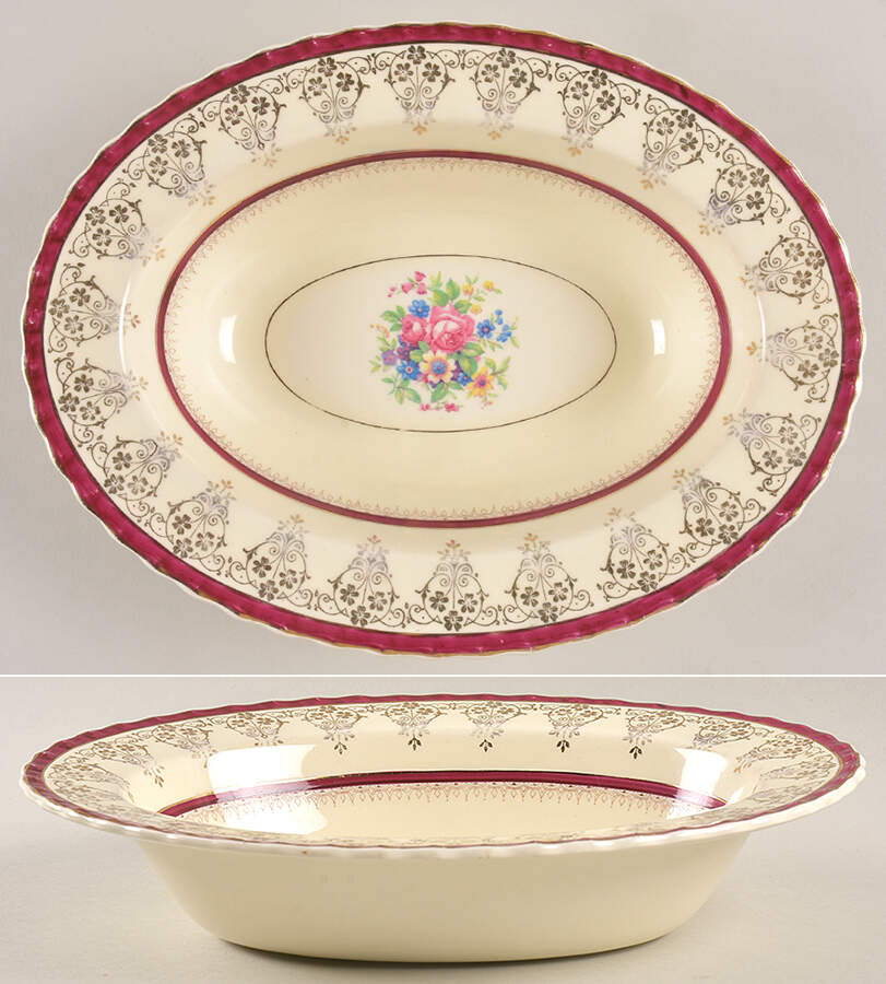 Valencia Burgundy 10" Oval Vegetable Bowl by Myott Staffordshire-1