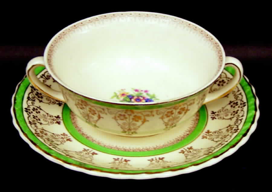Valencia Green Flat Cream Soup Bowl & Saucer Set by Myott Staffordshire-1