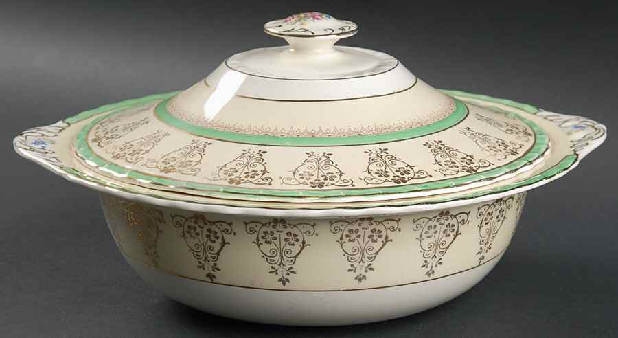 Valencia Green Round Covered Vegetable by Myott Staffordshire-1