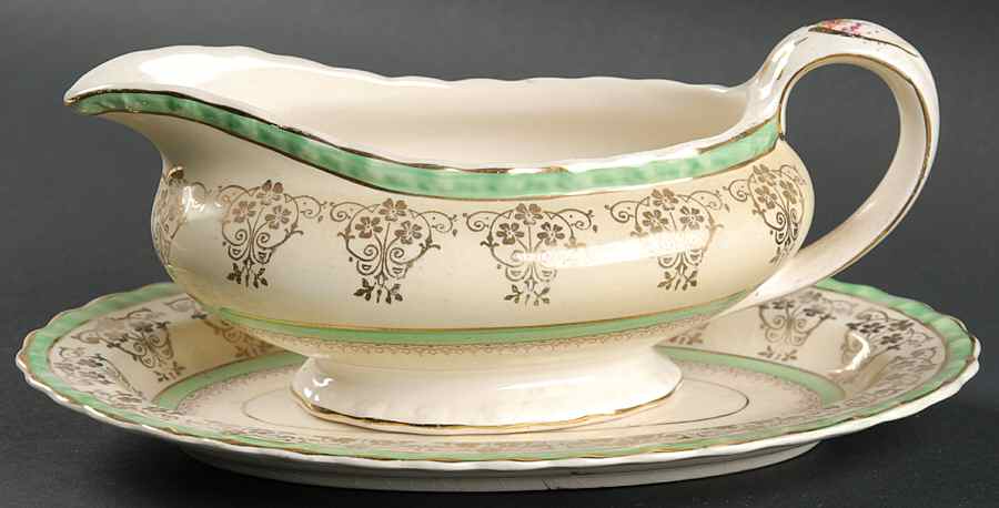 Valencia Green Gravy Boat & Underplate by Myott Staffordshire-1