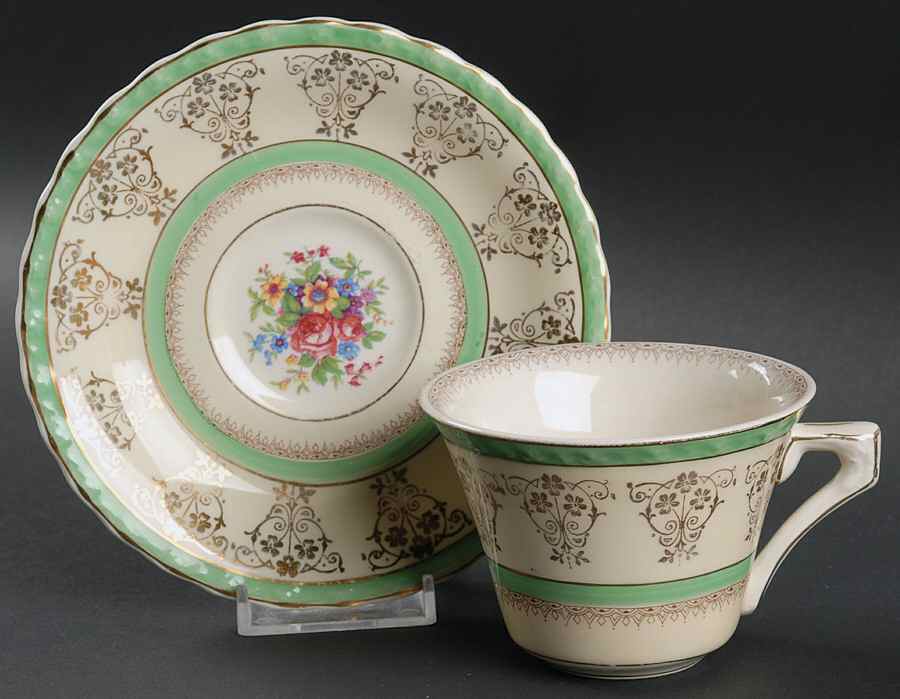 Valencia Green Flat Cup & Saucer Set by Myott Staffordshire-1