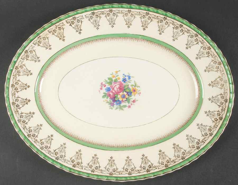 Valencia Green 14" Oval Serving Platter by Myott Staffordshire-1