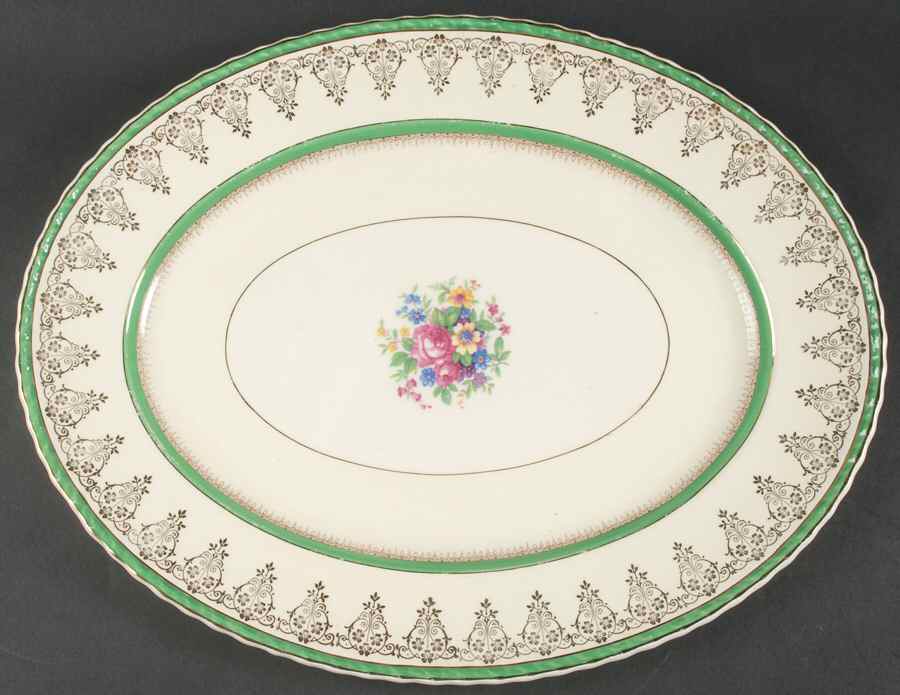 Valencia Green 16" Oval Serving Platter by Myott Staffordshire-1