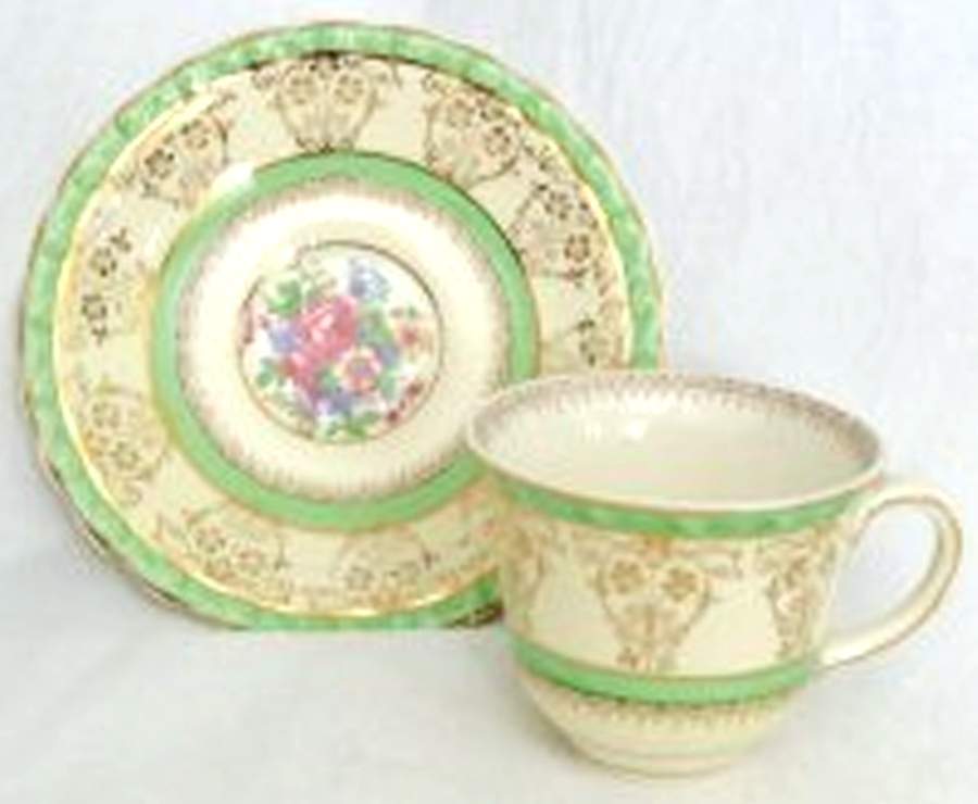 Valencia Green Footed Cup & Saucer Set by Myott Staffordshire-1
