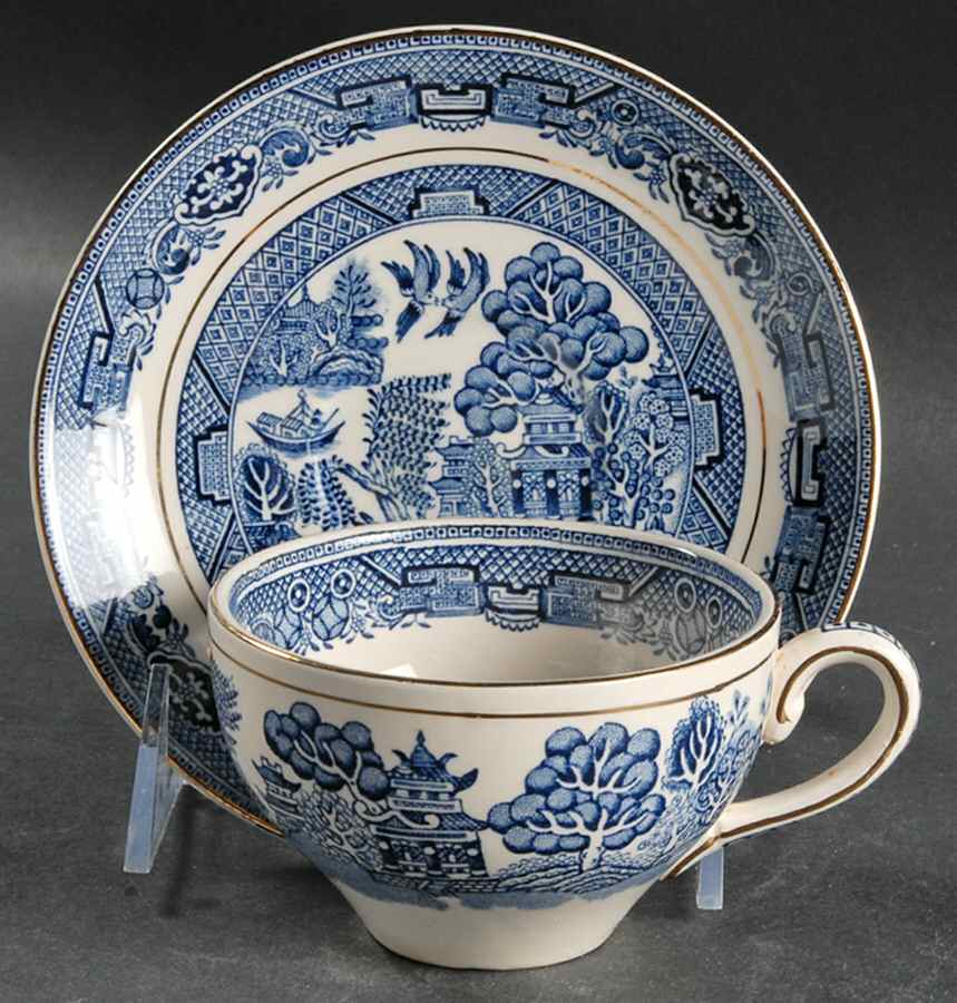 Willow Blue (Gold Trim) Flat Cup & Saucer Set by Myott Staffordshire-1