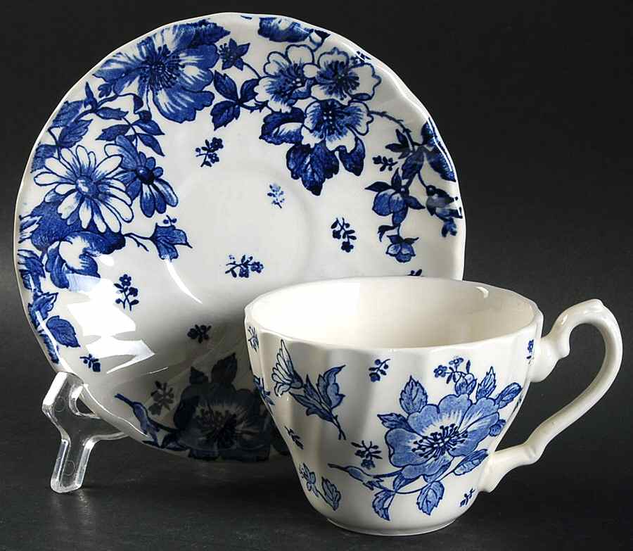 Wild Rose Blue Flat Cup & Saucer Set by Myott Staffordshire-1