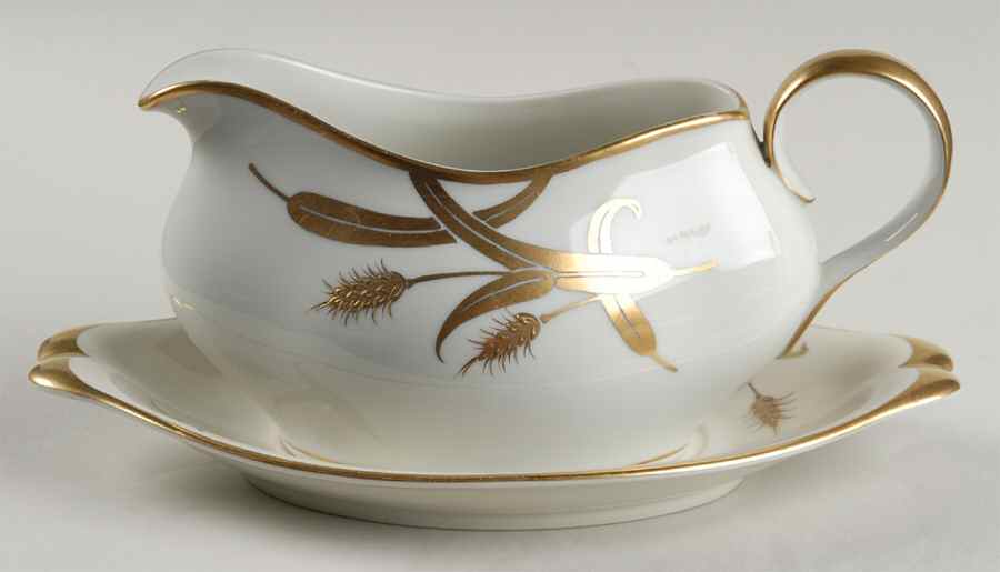 Midas (Cream Background, Occupied Japan) Gravy Boat & Underplate by Meito-1