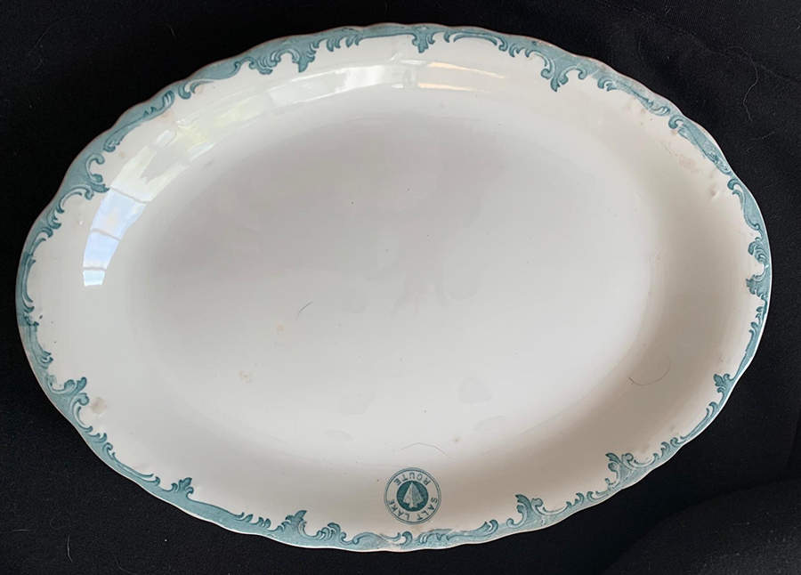 Harriman Blue (San Pedro Los Angeles & Salt Lake) 14" Oval Serving Platter by John Maddock & Sons-1