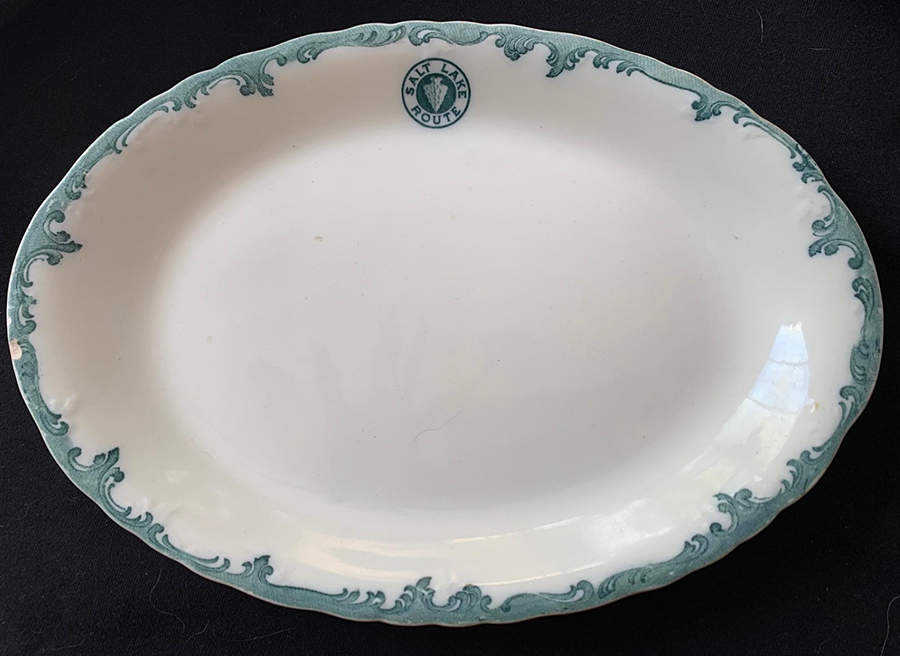 Harriman Blue (San Pedro Los Angeles & Salt Lake) 12" Oval Serving Platter by John Maddock & Sons-1