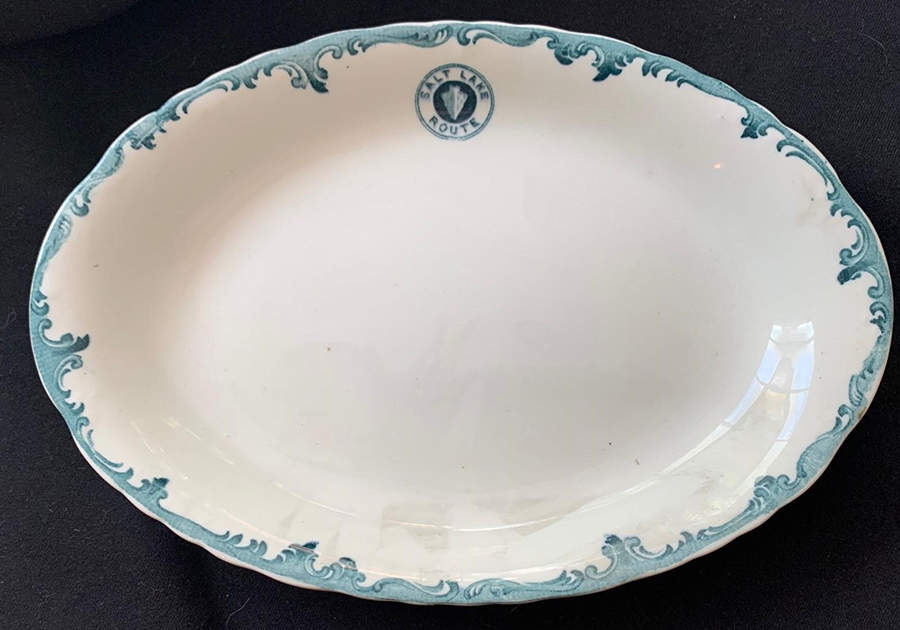 Harriman Blue (San Pedro Los Angeles & Salt Lake) 11" Oval Serving Platter by John Maddock & Sons-1