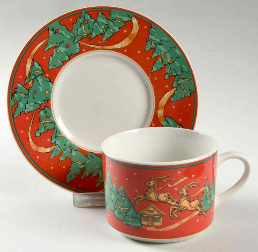Christmas Fantasy Flat Cup & Saucer Set by Misono-1