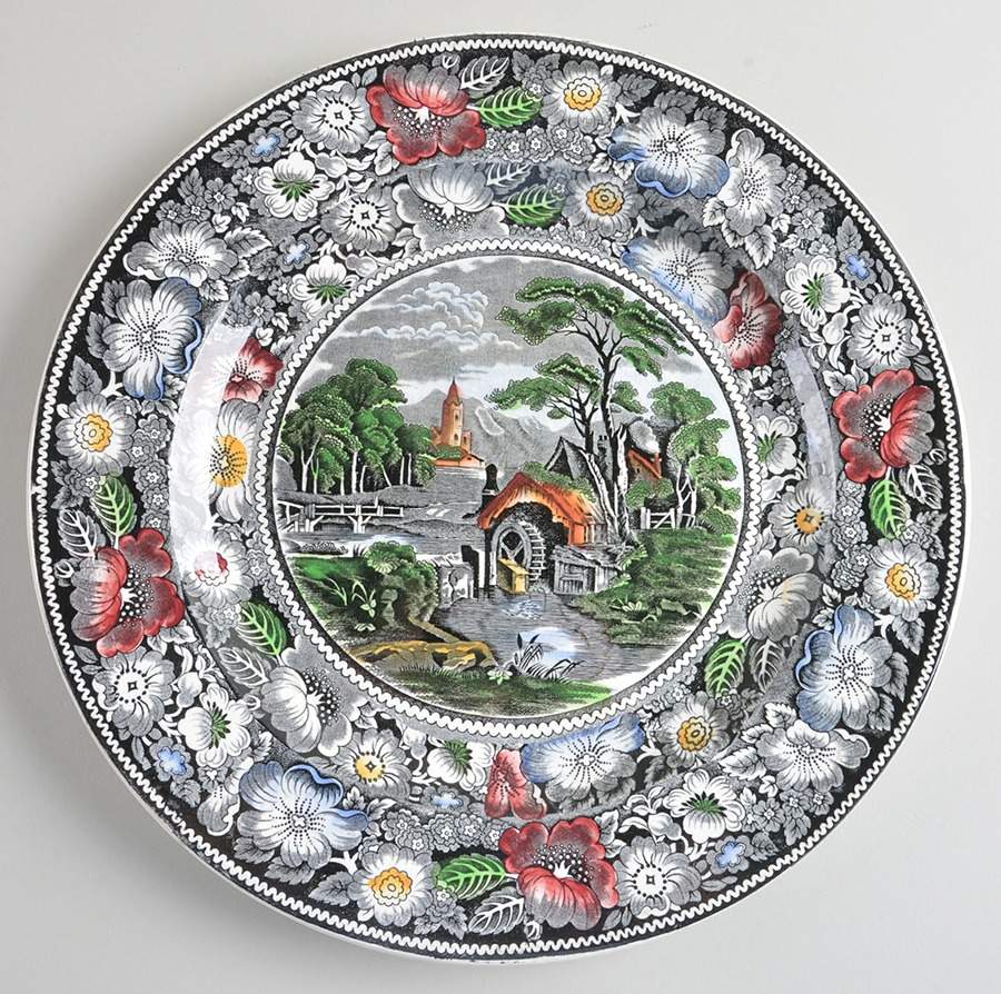 Rural England Black Multicolor 12" Chop Plate (Round Platter) by W R Midwinter Ltd-1