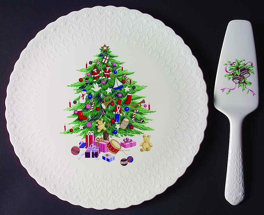Christmas Spirit Cake Plate & Solid Ceramic Server Set (No Box) by Mikasa-1