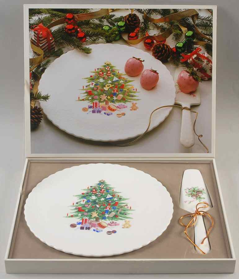 Christmas Spirit Cake Plate & Solid Ceramic Server Set (Boxed) by Mikasa-1