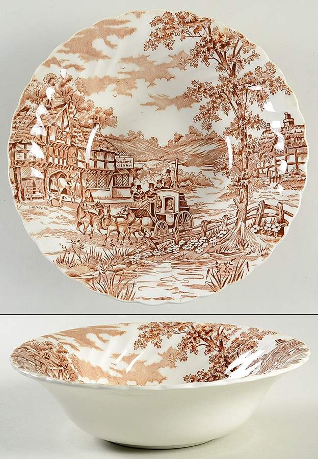 Coaching Days Brown 8" Round Vegetable Bowl by Myott Staffordshire-1